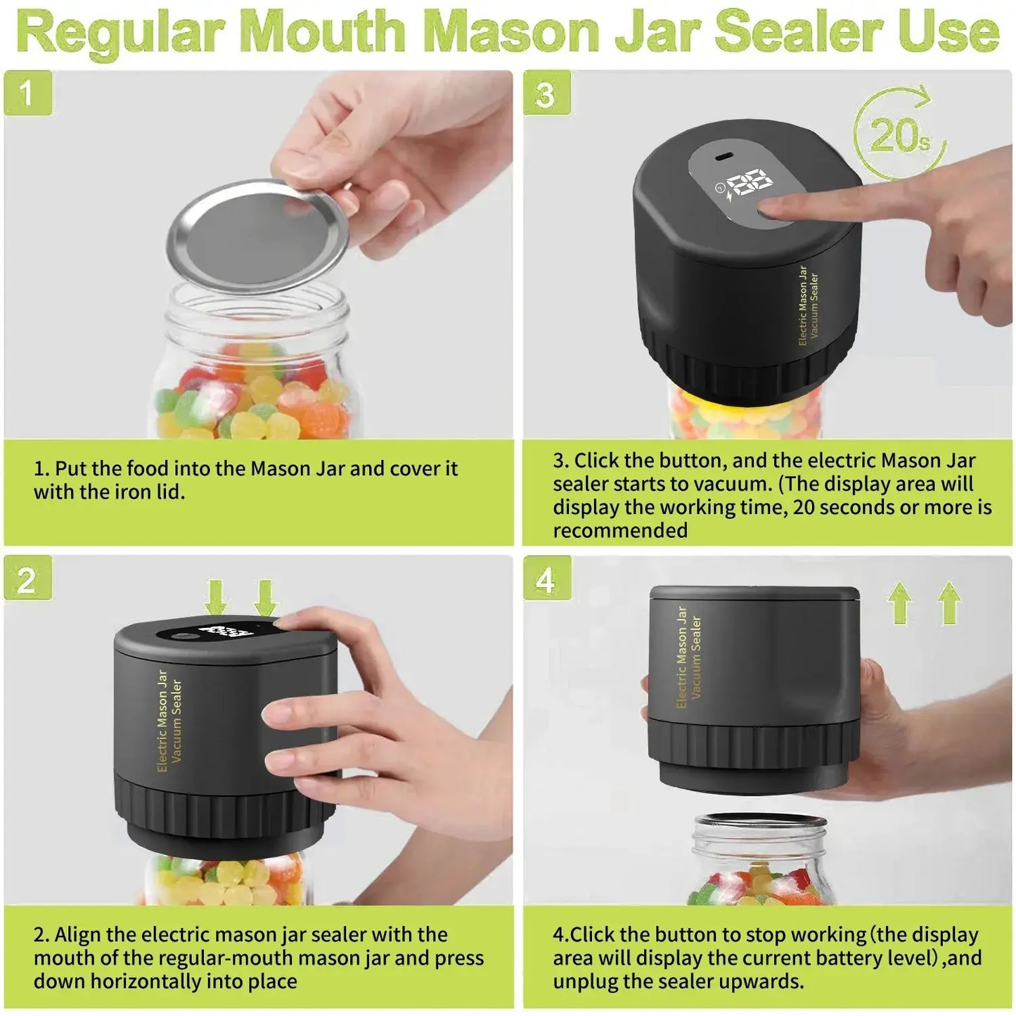 Electric Mason Jar Vacuum Sealer – Automatic, Cordless & 10 Lids Included 🚀