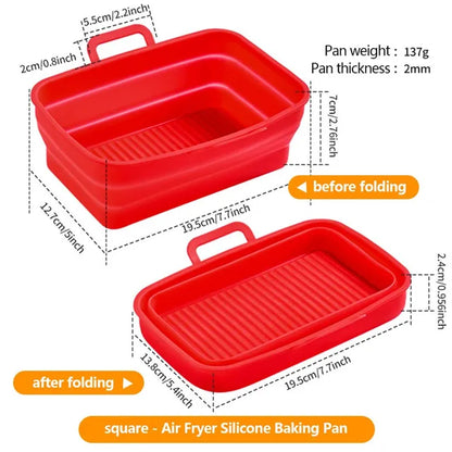 Rectangular Air Fryer Baking Pan – Silicone, Collapsible, Easy to Clean
