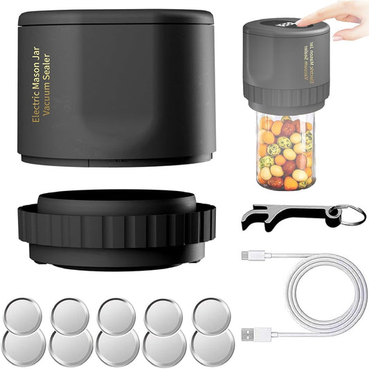 Electric Mason Jar Vacuum Sealer – Automatic, Cordless & 10 Lids Included 🚀