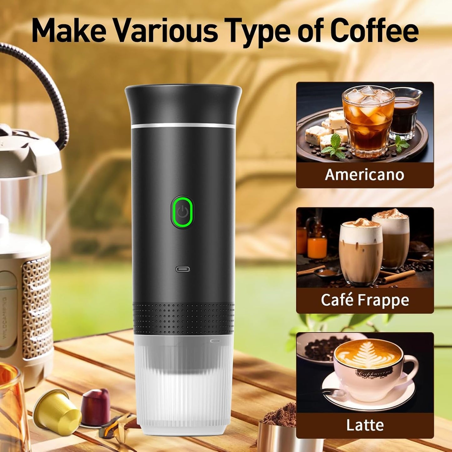 "Wireless Capsule Coffee Maker – Compact, Portable, and Effortless Brewing Anywhere"