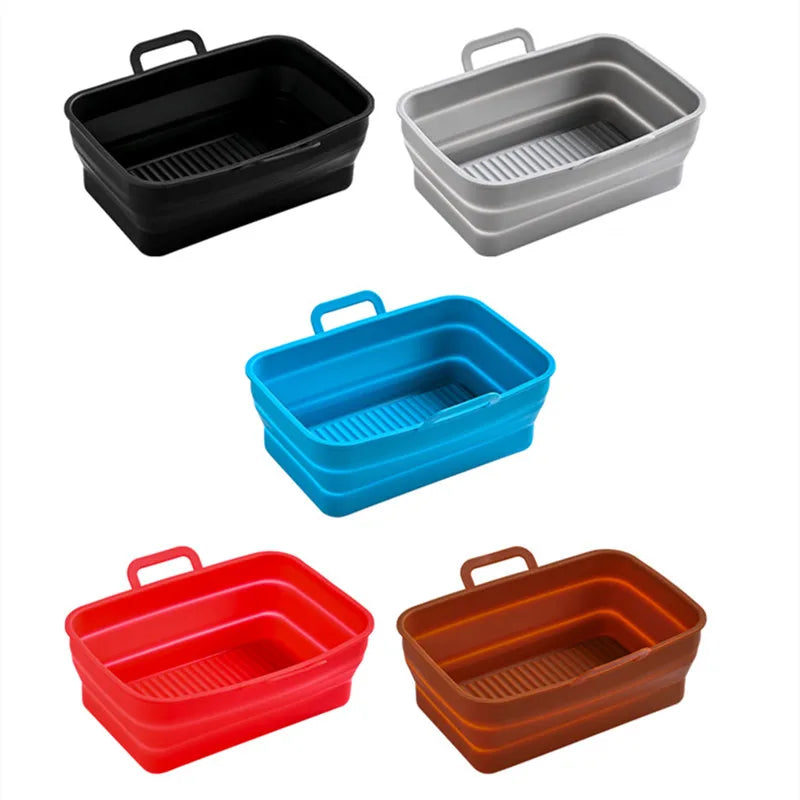 Rectangular Air Fryer Baking Pan – Silicone, Collapsible, Easy to Clean