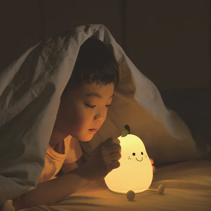 LED Pear Fruit Night Light | USB Rechargeable Dimmable Touch Lamp for Bedrooms & Kid