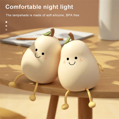 LED Pear Fruit Night Light | USB Rechargeable Dimmable Touch Lamp for Bedrooms & Kid