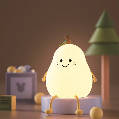 LED Pear Fruit Night Light | USB Rechargeable Dimmable Touch Lamp for Bedrooms & Kid