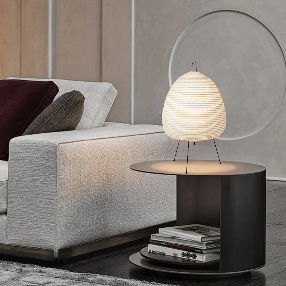 Nordic Japanese Rice Paper Table Lamp – Minimalist Design with 3-Tone Dimming