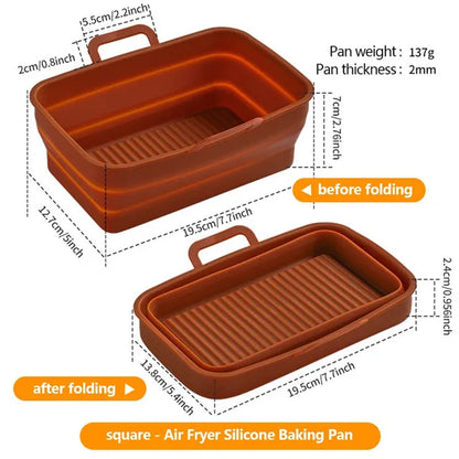 Rectangular Air Fryer Baking Pan – Silicone, Collapsible, Easy to Clean
