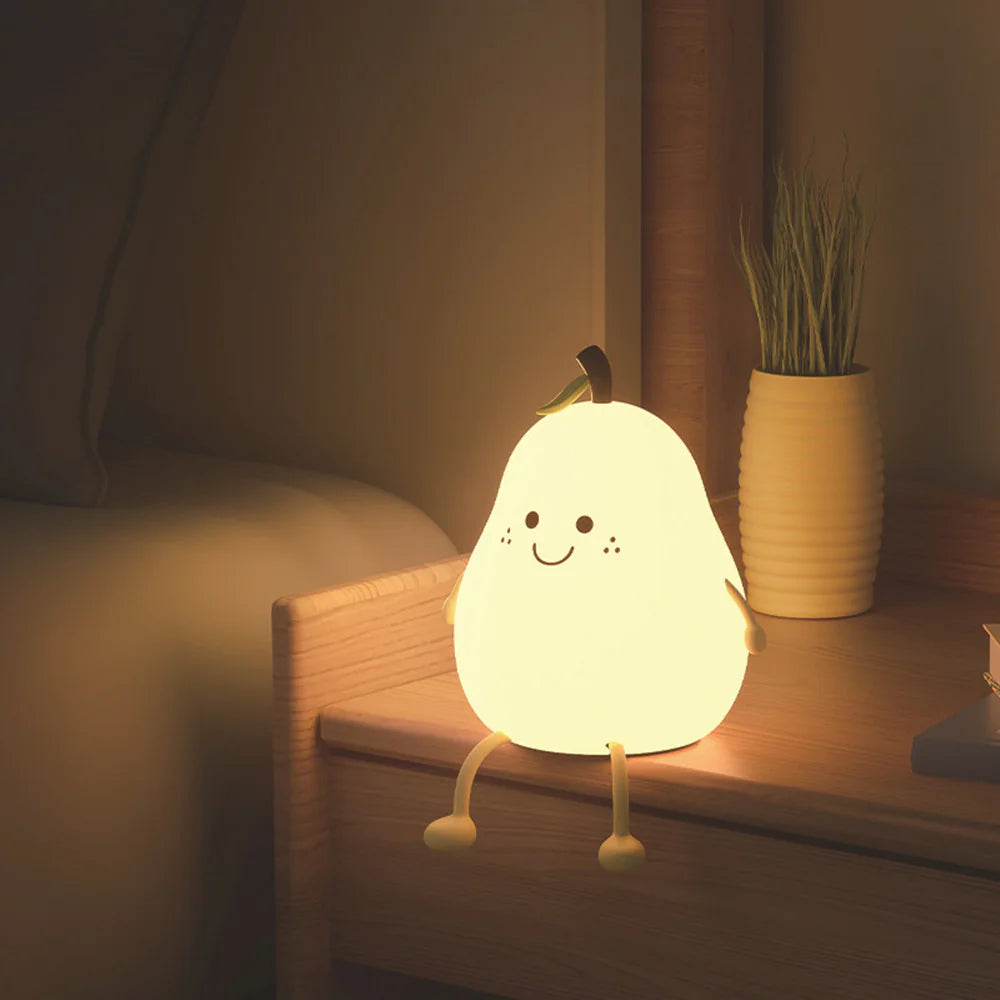 LED Pear Fruit Night Light | USB Rechargeable Dimmable Touch Lamp for Bedrooms & Kid