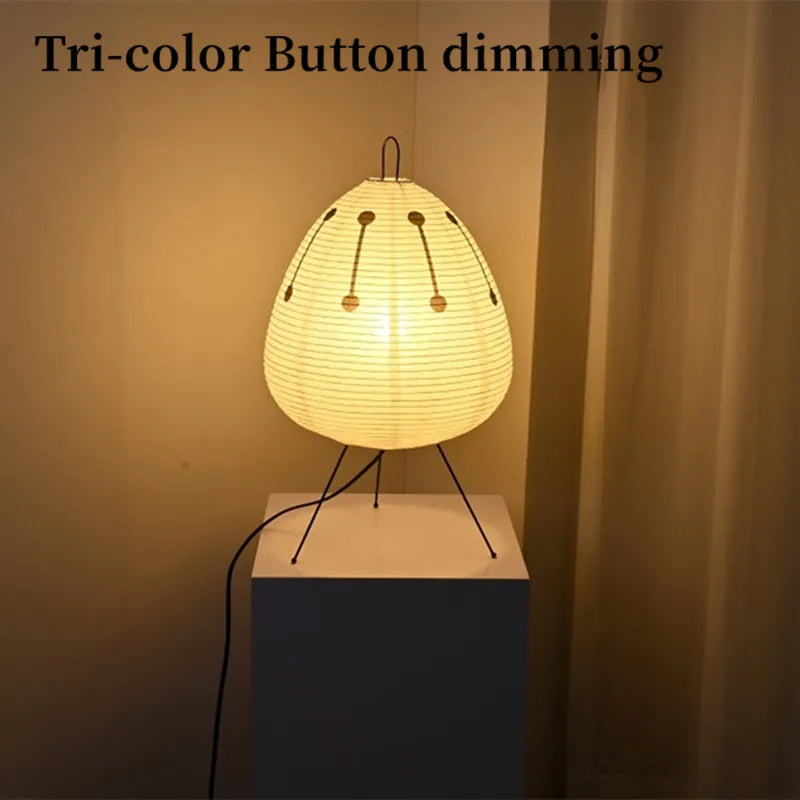 Nordic Japanese Rice Paper Table Lamp – Minimalist Design with 3-Tone Dimming