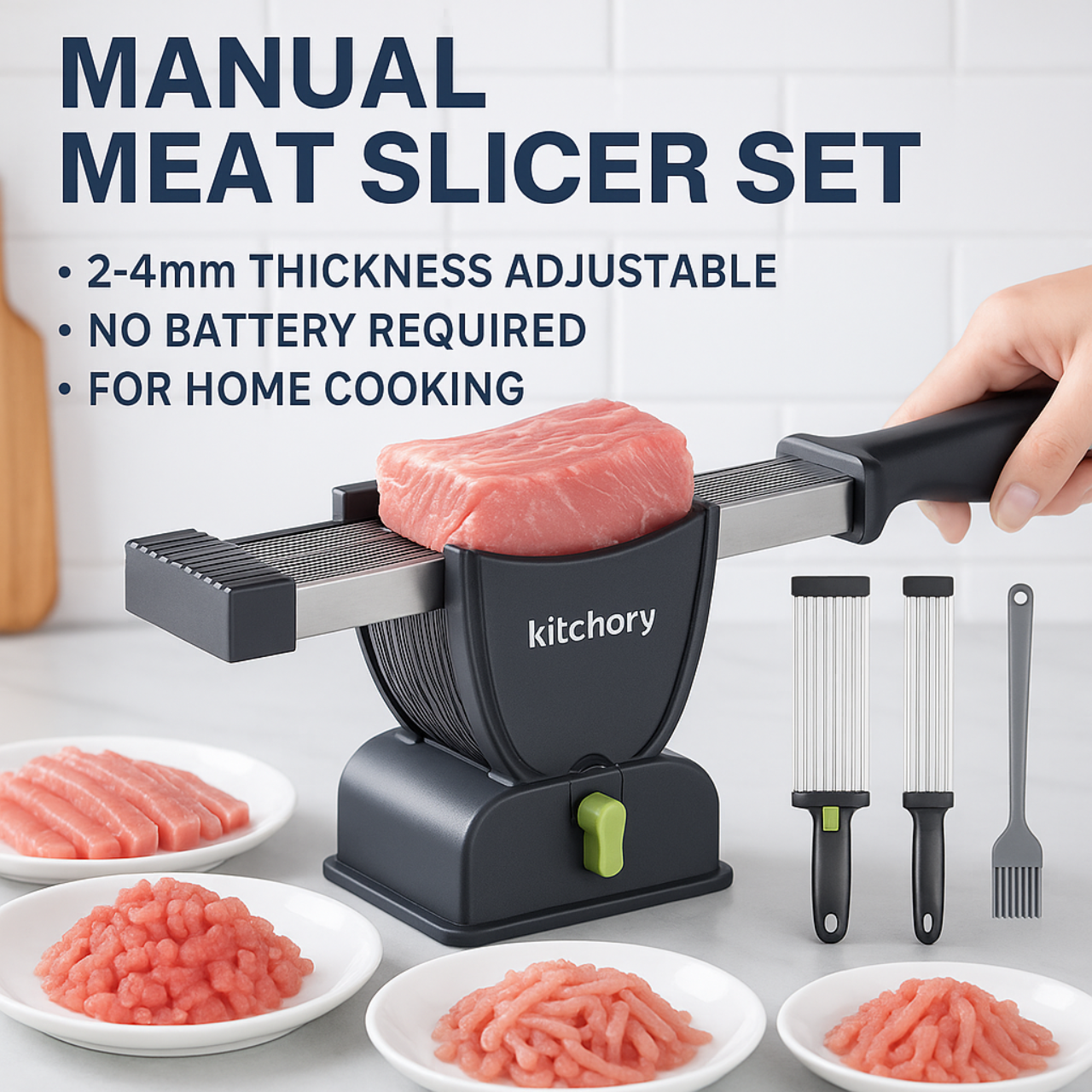 Kitchory Fresh Meat Slicer – 17 Stainless Steel Blades, Adjustable 2mm & 4mm Thickness, Dishwasher-Safe, Compact Design