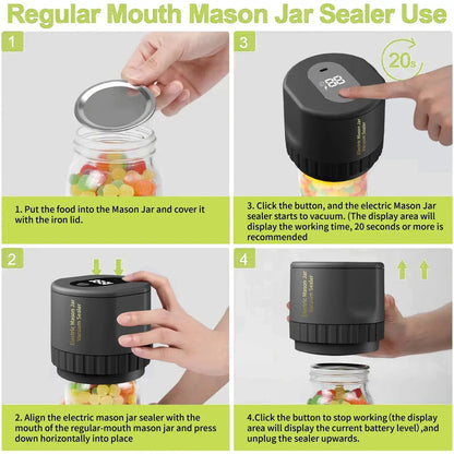 Electric Mason Jar Vacuum Sealer – Automatic, Cordless & 10 Lids Included 🚀