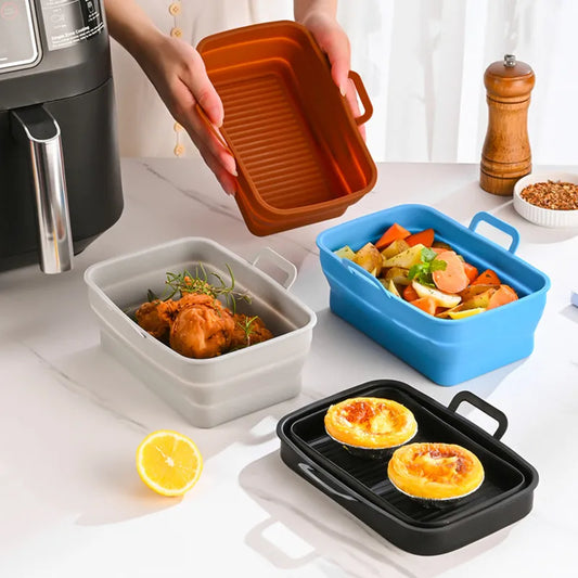 Rectangular Air Fryer Baking Pan – Silicone, Collapsible, Easy to Clean