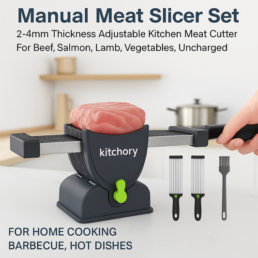 Kitchory Fresh Meat Slicer – 17 Stainless Steel Blades, Adjustable 2mm & 4mm Thickness, Dishwasher-Safe, Compact Design