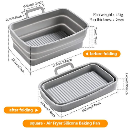 Rectangular Air Fryer Baking Pan – Silicone, Collapsible, Easy to Clean
