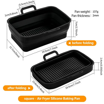 Rectangular Air Fryer Baking Pan – Silicone, Collapsible, Easy to Clean