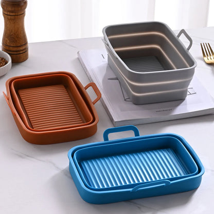 Rectangular Air Fryer Baking Pan – Silicone, Collapsible, Easy to Clean