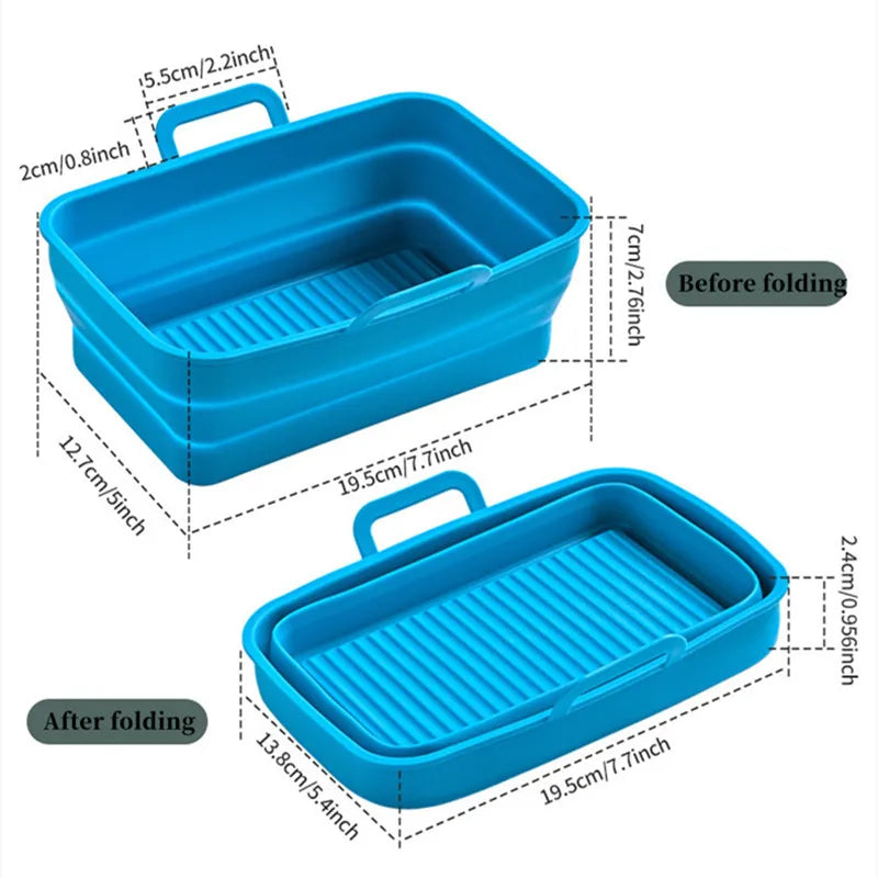 Rectangular Air Fryer Baking Pan – Silicone, Collapsible, Easy to Clean